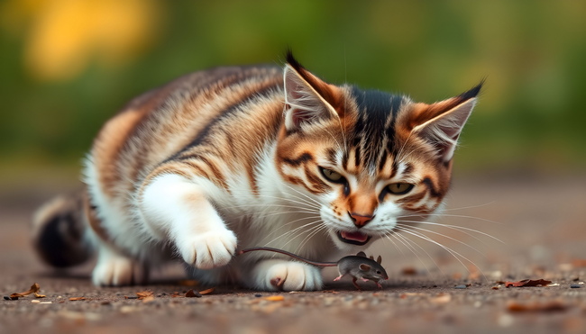 Gatto che cattura un topo