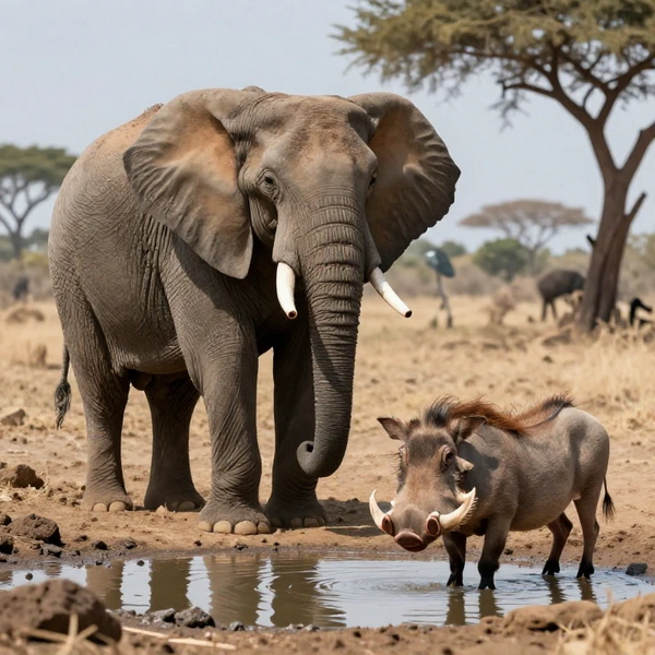 interazione tra elefante e facocero