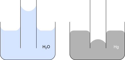 capillare con acqua che risale e mercurio che scende