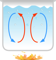 convezione dell'acqua in una pentola